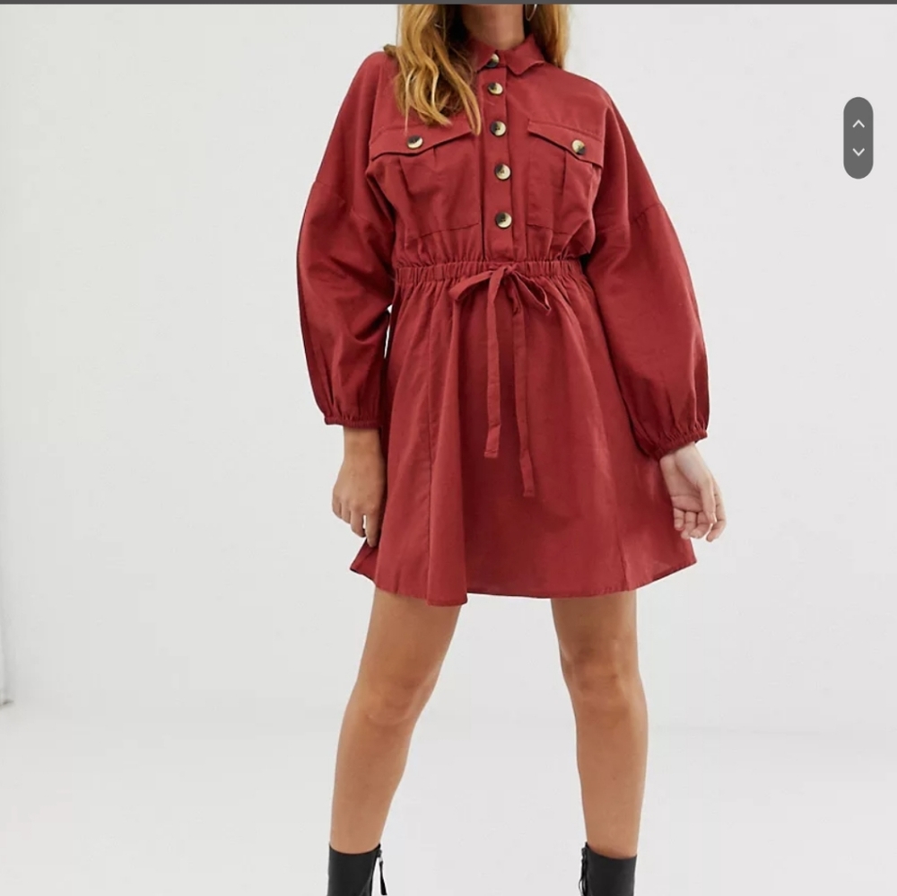Asos design mini casual shirt dress with drawstring waist